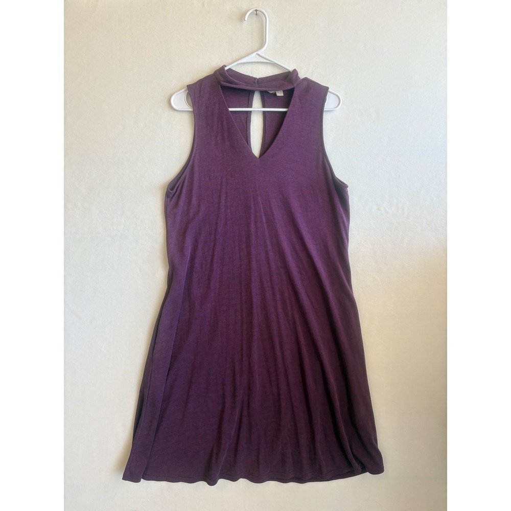 Hope & Harlow Plum Purple Choker Neck V-Cutout Sleeveless Shift Dress Womens 6